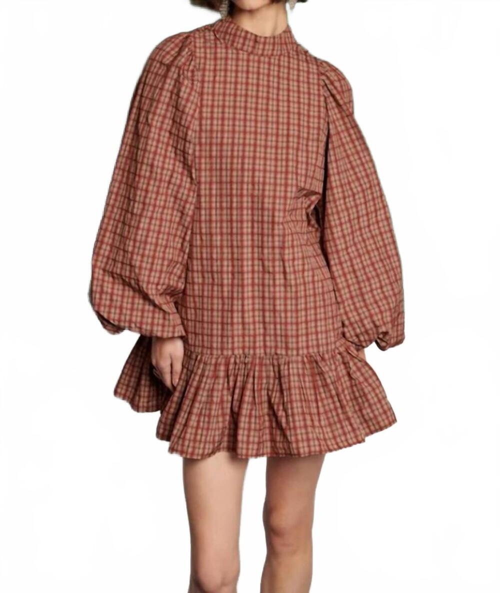 NEW GHOSPELL dominica plaid dress in red/ brown